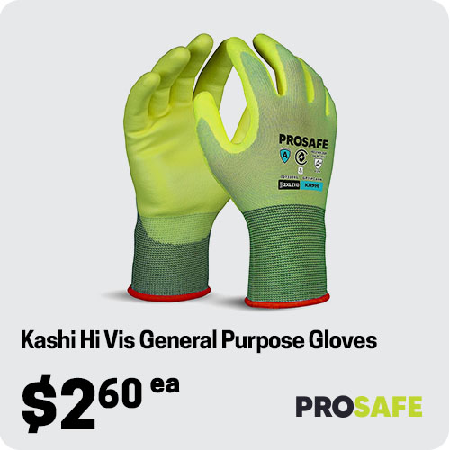 PROSAFE Kashi GP15PCAFN General Purpose Gloves - Cut A - 15 Gauge Liner - Microfoam Nitrile Coated - HiVis Yellow